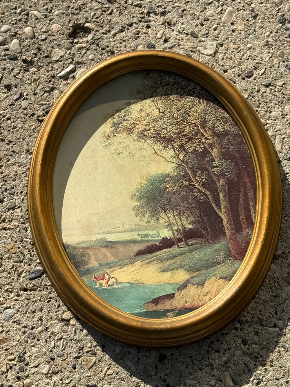 Oval Framed 11x13" Vintage Nature Scene Lithograph Print Wall Hanging Decor